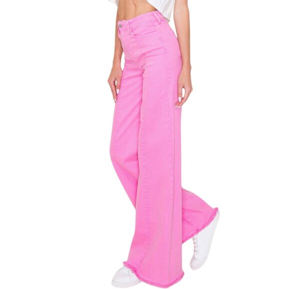 Fuchsia Wash Premium Denim Front Seam High Waist Flare Leg - Picture 3 of 4